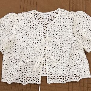 The Drop White Eyelet Tie-Front Cropped Top
